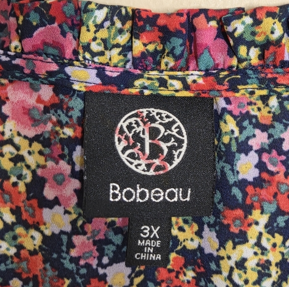 Bobeau | Colorful Floral Faux Wrap Short Sleeve Ruffle Collar Blouse Size 3X - Picture 4 of 6